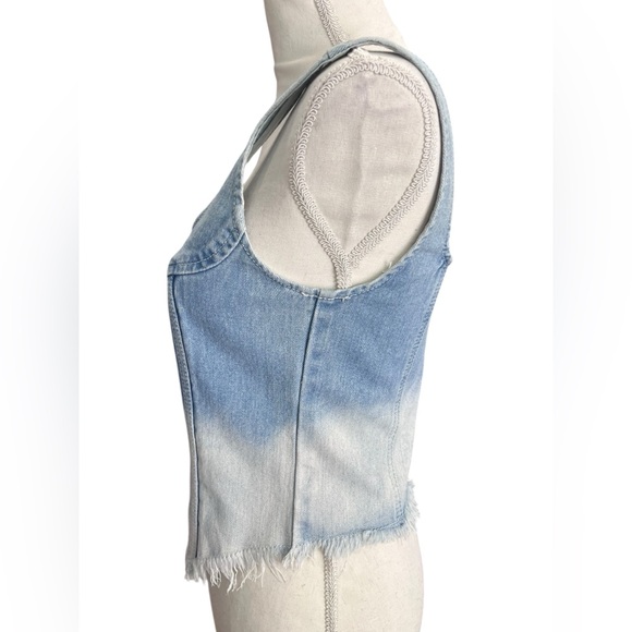 Pretty Little Thing Denim Frayed Hem Corset Top Blue Ombré size 6 - Picture 5 of 7